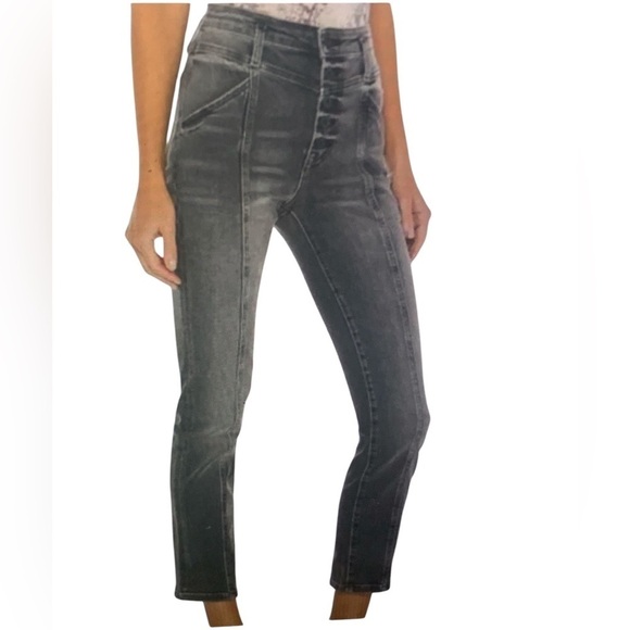 Jonathan Simkhai Button Fly Slim Straight Marley Darted Vintage Noir Jean Sz 27 - Picture 1 of 9